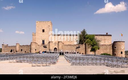 Blick auf Schloss Pedraza, Segovia, Castilla-Leon, Spanien Stockfoto