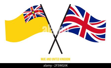 Niue und United Kingdom Flags Crossed und winken Flat Style. Offizieller Anteil. Richtige Farben. Stock Vektor