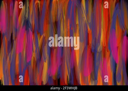 Eine abstrakte digitale Malerei mit überlappenden mehrfarbigen vertikalen Malstrichen erstellt. Stockfoto