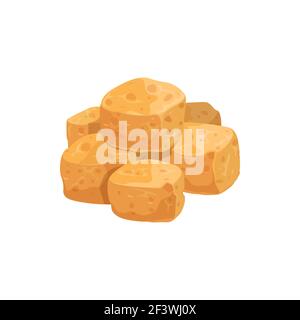 Tofu Käse frittierte Würfel isoliert realistische Symbol. Vector vegetarisches Produkt von Sojabohnen, Soja Fleisch pices. Bohne Quark Nahrung von koagulierenden Sojamilch, fest Stock Vektor