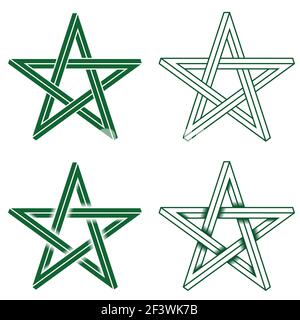 Unmögliches geometrisches Figurendesign mit fünf-zackiger Sternform, 3D Stern in Silhouette und Linien Stock Vektor