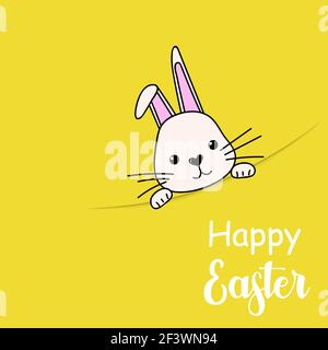 Weißes osterkaninchen. Inschrift Frohe Ostern und niedlichen Hase. Vektorgrafik Stock Vektor