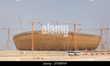 Ein Blick auf das Lusail Stadion im Bau in Lusail, Katar. Es ist einer der Austragungsorte für FIFA 2022. Stockfoto