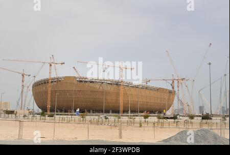 Ein Blick auf das Lusail Stadion im Bau in Lusail, Katar. Es ist einer der Austragungsorte für FIFA 2022. Stockfoto