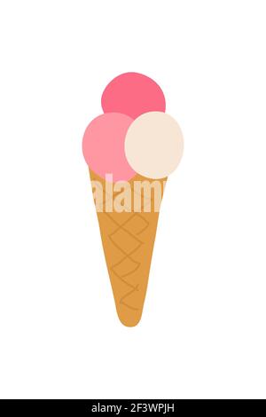 Handgezeichnete einfache farbige Eiscreme-Illustrationen isoliert auf weißem Hintergrund. Drei Bälle. Leckeres Milchprodukt mit Dekoration Stock Vektor