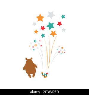 Feuerwerk, farbenfroh, minimalistisch. Gestaltungselemente für Flyer, Poster, Geschenkkarten und Postkarten. Stock Vektor