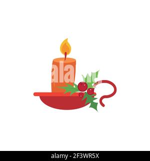 Weihnachtskerze und Stechbeere. Vektorgrafik. Stock Vektor