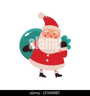 Vektor-Illustration von niedlichen Weihnachtsmann Maskottchen oder Zeichen isoliert auf weißem Hintergrund. Flacher Style. Stock Vektor