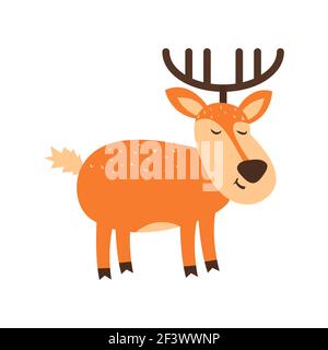 Cute Hirsch mit Geweih, Vektor-Illustration. Zeichnen in einem Cartoon-Stil. Stock Vektor