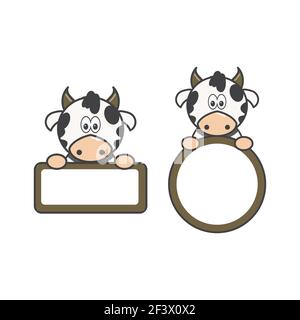 Lustige Kuh mit leerem Foto oder Textetikett Stock Vektor