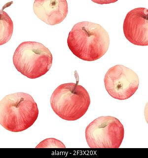 Nahtlose Aquarell Äpfel Muster. Wiederholender handgezeichneter Hintergrund. Stockfoto