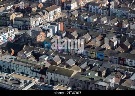 Ein allgemeiner Blick vom Blackpool Turm von Reihenhäusern in Blackpool, Lancashire. Bilddatum: Dienstag, 16. März 2021. Stockfoto