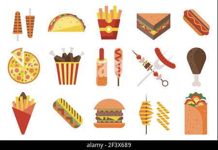 Fast Food und Junk Food Icons Set Stock Vektor