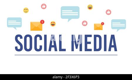 Social-Media-Konzept. Mit Chat-Blasen, Emotionen und E-Mail-Benachrichtigung. Vektorgrafik. Stock Vektor