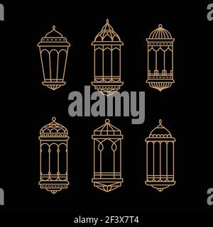Monoline Stil Vektor-Design ramadan Laterne Kollektion isoliert auf dunkel Hintergrund Stock Vektor