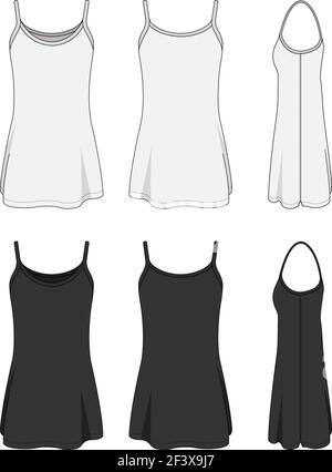 Frau lange Camisole Kleid Vorlage Illustration Set Stock Vektor