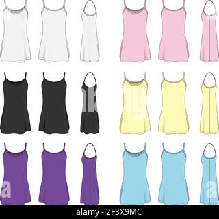 Frau lange Camisole Kleid Vorlage Illustration Set Stock Vektor