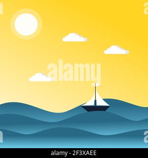 Yacht auf See Vektor-Illustration. Flacher Stil von Designelementen. Stock Vektor