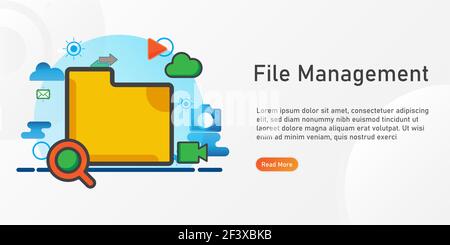 Datei-Management Landing Page Vorlage. Kreative Website Vorlage Designs. Vektorgrafik. Stockfoto