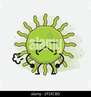 Vektor-Illustration von Virus-Charakter mit niedlichen Gesicht, einfache Hände und Bein Linie Kunst auf isolierten Hintergrund. Flache Cartoon Doodle Stil. Stock Vektor