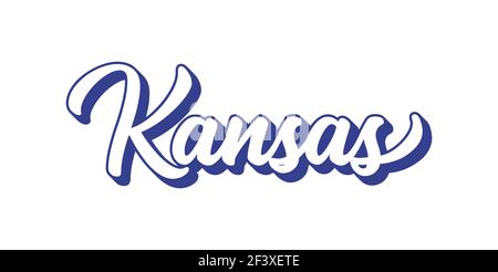 Handskizzierter KANSAS Text. 3D Vintage, Retro Schriftzug für Poster, Aufkleber, Flyer, Header, Karte, Kleidung, Kleidung Stock Vektor