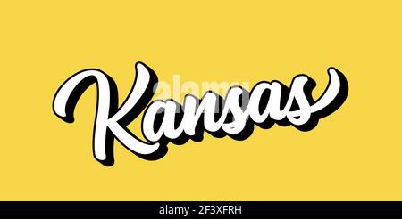 Handskizzierter KANSAS Text. 3D Vintage, Retro Schriftzug für Poster, Aufkleber, Flyer, Header, Karte, Kleidung, Kleidung Stock Vektor