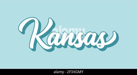Handskizzierter KANSAS Text. 3D Vintage, Retro Schriftzug für Poster, Aufkleber, Flyer, Header, Karte, Kleidung, Kleidung Stock Vektor