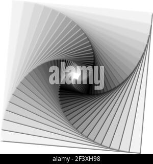 Monochrom wirbelnde spiralförmige Quadrate - 3D digitale Illustration Stockfoto