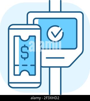 Kontaktloses Ticketing in öffentlichen Verkehrsmitteln blaues RGB-Farbsymbol Stock Vektor