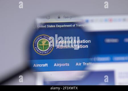 New York, USA - 18. März 2021: Federal Aviation Administration Faa.gov Firmenlogo-Symbol auf Website, illustrative Editorial Stockfoto