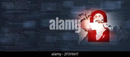 Red Lock Web Defense Programmiersprache Entwicklung für Website. Front-End-Web-Entwicklung. Mix Media Banner Stockfoto