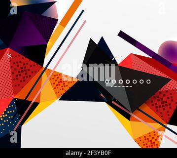 Abstrakter geometrischer Hintergrund, polygonale Dreieckselemente, Linien und Materialtexturen, holografische Elemente. Abstrakter geometrischer Hintergrund, polygonale Dreieckselemente, Linien und Materialtexturen, holografische Elemente. Vektor moderne abstrakte Vorlage Stock Vektor