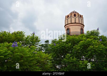 Turmansicht der kolonialen Hacienda de Peopillos in der Villa Hidalgo, San Luis Potosí Mexiko. Stockfoto