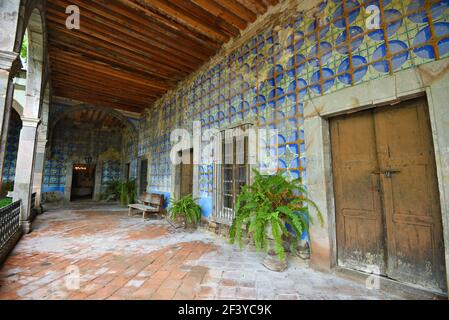 Talavera Fliese Außenveranda Wand der kolonialen Hacienda de Peopillos in Villa Hidalgo, San Luis Potosí Mexiko. Stockfoto