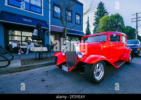 Classic Red Chevrolet Car, Blacksmith Bakery, Fort Langley, British Columbia, Kanada Stockfoto