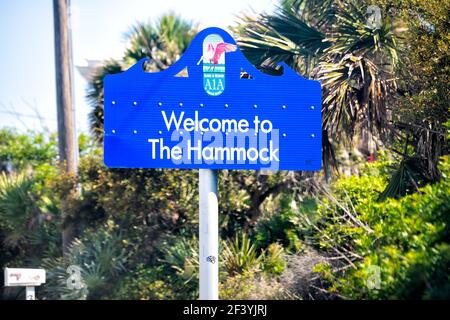 Palm Coast, USA - 10. Mai 2018: Begrüßungsschild für Hammock Beach Golf Resort Spa Hotel auf A1A historischen malerischen Küstenstraße in Flagler County, Florida i Stockfoto