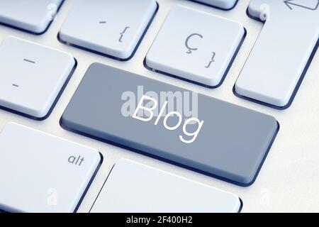 Blog Word auf grauer Computer-Tastatur-Taste Stockfoto