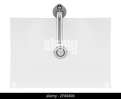 Blick von oben auf Keramik Badezimmer Waschbecken isoliert auf weißem Hintergrund. 3D Abbildung. Draufsicht auf Keramik-Waschbecken isoliert auf weißem Hintergrund. Stockfoto