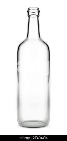 Leere Glasflasche auf weißem Hintergrund. 3D-Darstellung Stockfoto