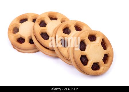 Gruppe von geformten Cookies auf weißem Hintergrund isoliert Stockfoto