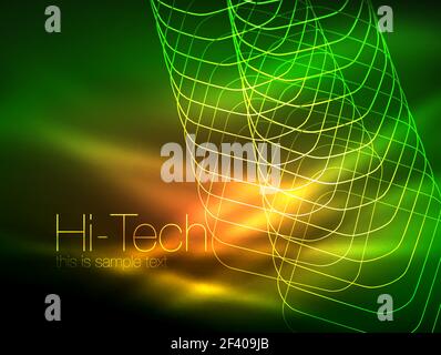 Neon leuchtenden Umriss Plätze in Dunkel. Neon leuchtenden Umriss Quadrate in dunklen, glänzenden Licht magische Wirkung, geometrische minimal Vorlage. Vector Illustration Stock Vektor