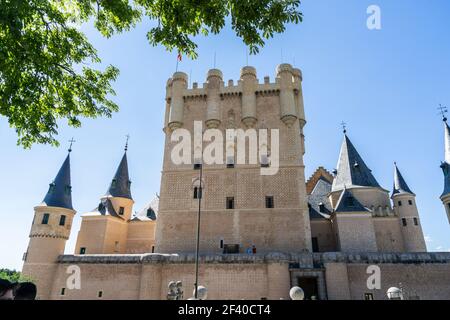 Alcazar von Segovia. Berühmte spanische schloss Weltkulturerbe der Unesco. Travel Concept. Spanien, Kastilien und Leon, Segovia. Stockfoto