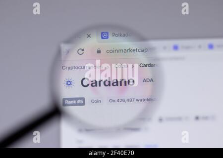 New York, USA - 18. März 2021: Cardano Kryptowährung Münze Logo-Symbol auf Website, illustrative Editorial Stockfoto