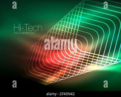 Neon leuchtenden Umriss Plätze in Dunkel. Neon leuchtenden Umriss Quadrate in dunklen, glänzenden Licht magische Wirkung, geometrische minimal Vorlage. Vector Illustration Stock Vektor