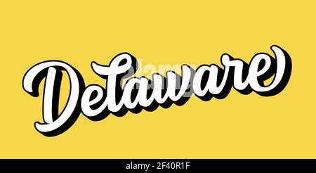 Handskizzierter DELAWARE-Text. 3D Vintage, Retro Schriftzug für Poster, Aufkleber, Flyer, Header, Karte, Kleidung, Kleidung Stock Vektor