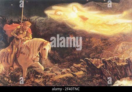 Arthur Hughes - Sir Galahad Quest Holy Gral 1870 Stockfoto