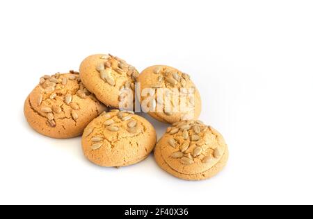 Sonnenblumenkerne Cookies auf weißem Hintergrund isoliert. Stockfoto