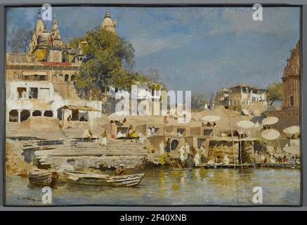 Edwin Lord Weeks - Tempel Baden Ghat Benares 1885 Stockfoto