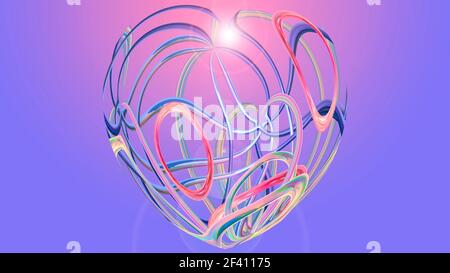 Abstrakter Verlaufshintergrund mit einer Herzform von Linien. 3D Bild Stockfoto
