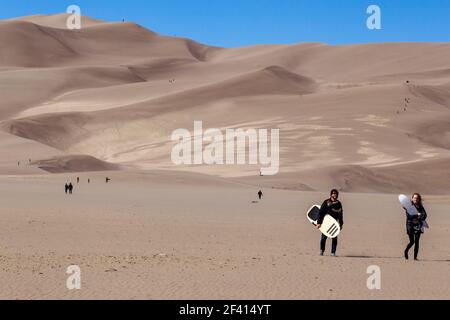 Great Sand Dunes National Park und bewahren einen amerikanischen Nationalpark in Colorado. Der Park enthält die höchsten Sanddünen Nordamerikas Stockfoto